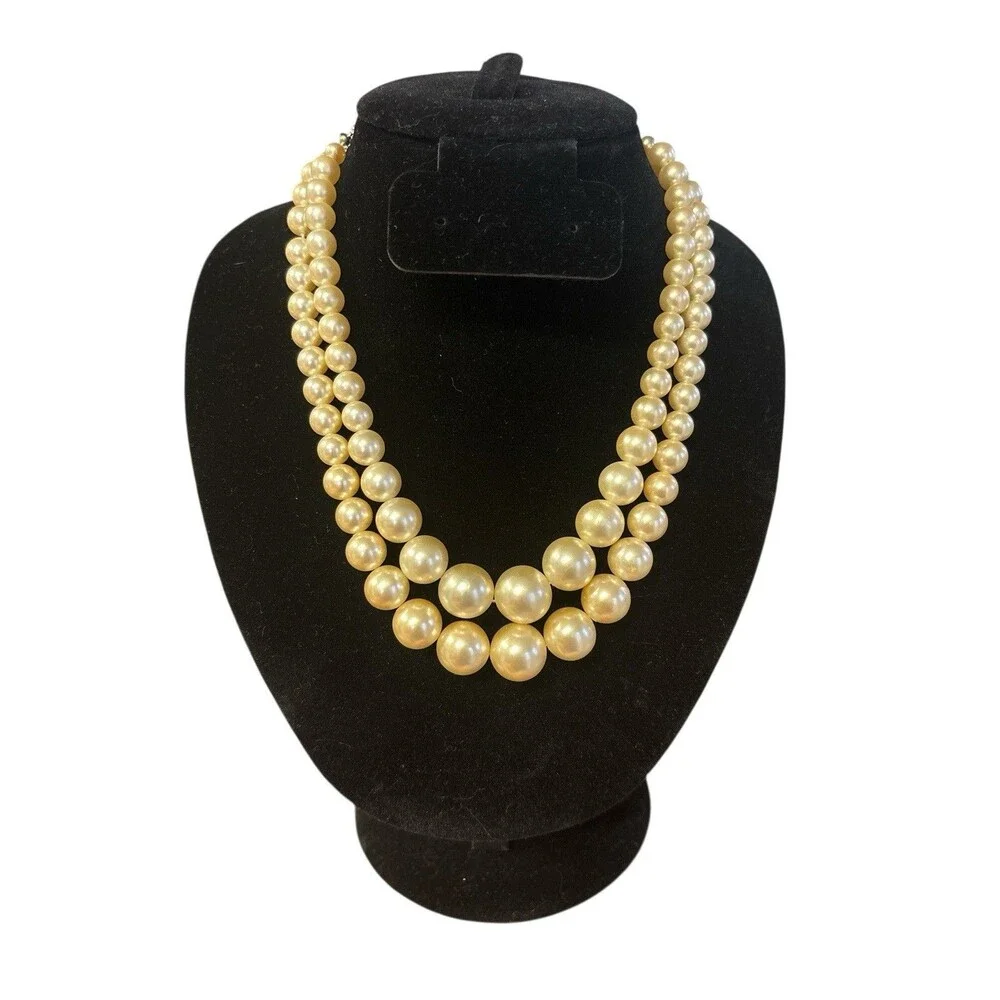 Vintage 16 inch Faux Pearl Necklace, Two Layer, Stamped‎ JAPAN